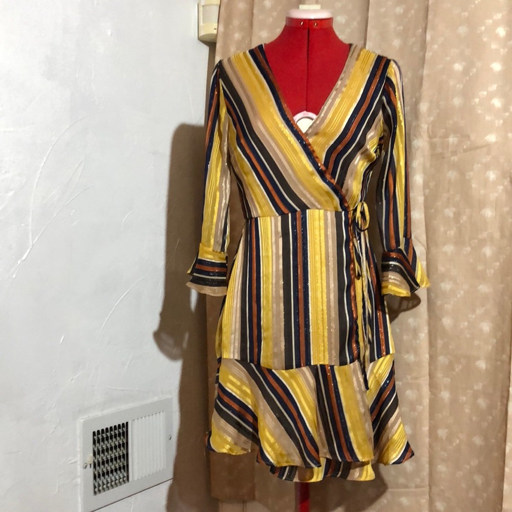 Miss Me Stripped Wrap Dress Size S